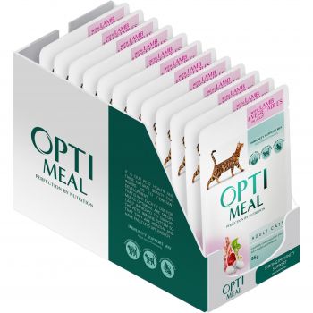 Вологий корм Optimeal для дорослих котів з ягням та овочами в желе 85г | Фото 1