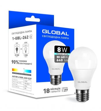 Купить электролампу GLOBAL A60 8W яркий свет 220V E27 AL (1-GBL-262) | Фото 1