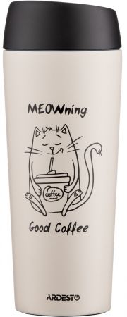 Термочашка ARDESTO Coffee Time Meowning 450 мл, бежева, нержавіюча сталь (AR2645WC) | Фото 1