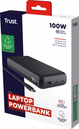 Портативний акумулятор TRUST Laro 20000mAh USB-A/2хUSB-C 100W, Black (25240_TRUST) | Фото 4