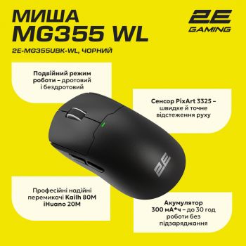 Ігрова миша 2E Gaming MG355 WL Black (2E-MG355UBK-WL) Ігрова миша 2E Gaming MG355 WL Black (2E-MG355UBK-WL) | Фото 3