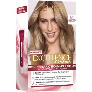 Стійка крем-фарба для волосся L'Oreal Paris Excellence Creme 8.1 Світло-русявий попелястий (3600524093976) | Фото 1