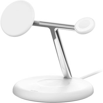 Бездротовий зарядний пристрій BELKIN 3in1 Magnetic Qi2 15Вт, White (WIZ023VFWH) | Фото 1