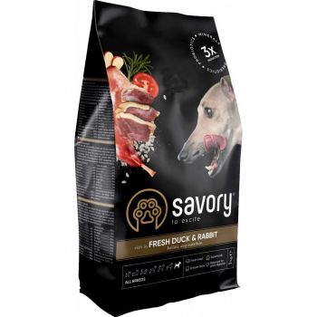 Сухий корм для собак усіх порід Savory зі свіжим м'ясом качки та кроликом 1кг (4820232630167) | Фото 1