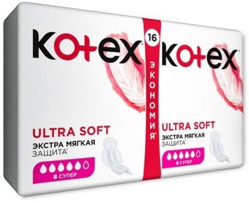 Гігієнічні прокладки Kotex Ultra Soft Super Duo 16 шт (5029053542690) | Фото 3