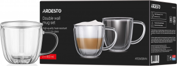 Набір чашок з ручками та подвійними стінками Ardesto 450мл, 2шт, боросилікатне скло, прозорий (AR2645BWN) Набір чашок з ручками та подвійними стінками Ardesto 450мл, 2шт, боросилікатне скло, прозорий (AR2645BWN) | Фото 4