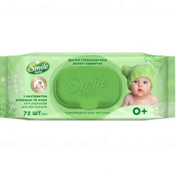 Серветки вологі Smile baby Екстракт ромашки та алое 72шт (4823071653984) | Фото 1