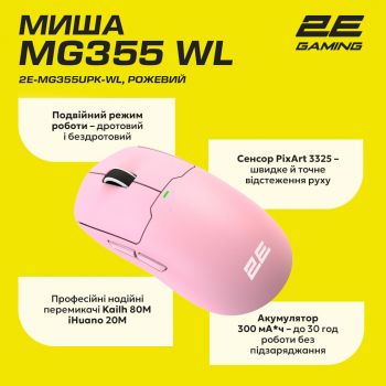 Ігрова миша 2E Gaming MG355 WL Pink (2E-MG355UPK-WL) Ігрова миша 2E Gaming MG355 WL Pink (2E-MG355UPK-WL) | Фото 2