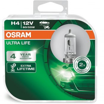 Лампа Osram галогенова 12V H4 60/55W P43T Ultra Life, Duobox (2шт) (OS_64193_ULT-HCB) | Фото 1