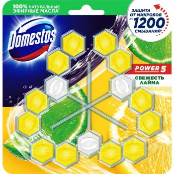 Блок для очищення унітазу DOMESTOS Power 5 Свіжість лайма 3 х 55г (8720182805638) | Фото 1