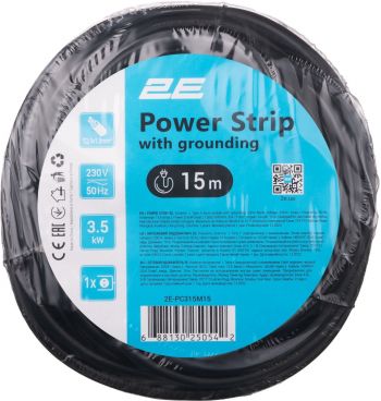Купить сетевой фильтр и удлинитель Мережевий подовжувач 2E 1хSchuko, 3G*1.5мм, 15м, black (2E-PC315M15) | Фото 4