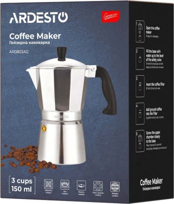 Гейзерна кавоварка ARDESTO Gemini Cremona, 3 чашки (AR0803AG) | Фото 6