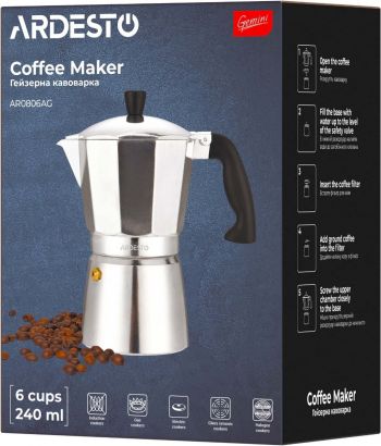 Гейзерна кавоварка ARDESTO Gemini Cremona, 6 чашок (AR0806AG) | Фото 7