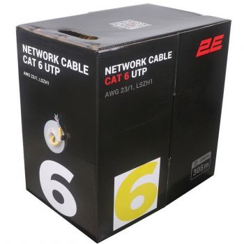 Кабель 2E CAT 6, U-UTP, 305м, AWG 23/1, LSZH-1, жовтий (2E-CBL6EUTP-LSZH1-YLW) | Фото 1