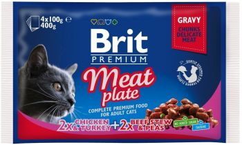 Вологий корм для котів Brit Premium Набір павучів 4шт х 100г м'ясна тарілка (8595602506262) | Фото 1