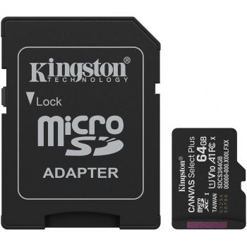 Карта пам'яті KINGSTON microSD 64GB C10 UHS-I A1 V10 R100MB/s + SD (SDCS3/64GB) | Фото 1