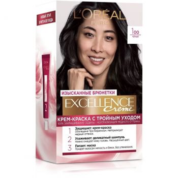 Стійка крем-фарба для волосся L'Oreal Paris Excellence Creme 1.00 Чорний | Фото 1