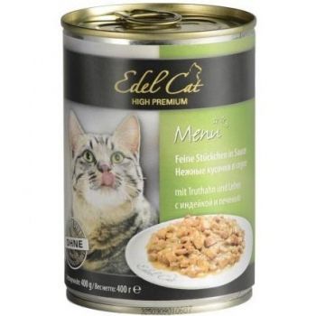 Вологий корм для дорослих котів Edel Cat з індичкою та печінкою 400 г (4003024173039) | Фото 1