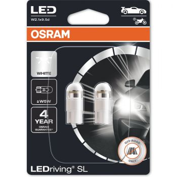 Лампа Osram світлодіодна 12V W5W Led 1W 6000K W2,1x9.5D Ledriving Sl (2шт) (OS_2825_DWP-02B) | Фото 1