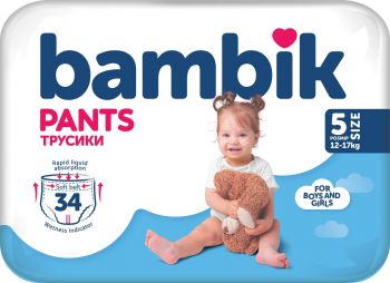 Підгузки-трусики дитячі Bambik 5 12-17кг 34 шт (4823071652543) | Фото 2