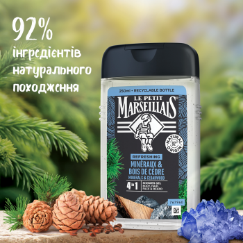 Гель-шампунь для чоловіків Le Petit Marseillais 4в1 Кедр та Мінерали 250 мл (3574661190365) | Фото 2