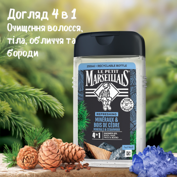 Гель-шампунь для чоловіків Le Petit Marseillais 4в1 Кедр та Мінерали 250 мл (3574661190365) | Фото 4