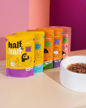 Корм вологий Half&Half для дорослих кішок, шматочки з качкою в соусі у формі пауча, 100 г (4820261920918) Корм вологий Half&Half для дорослих кішок, шматочки з качкою в соусі у формі пауча, 100 г (4820261920918) | Фото 3