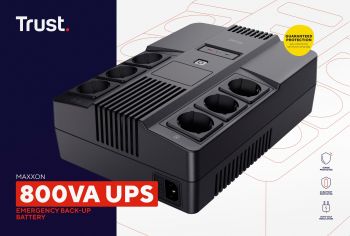 Купить источник бесперебойного питания (ИБП) ДБЖ TRUST Maxxon 800VA UPS with 6 standard wall power outlets BLACK (23326) | Фото 4
