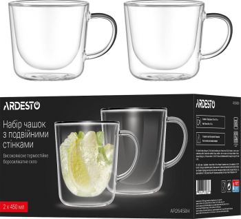 Набір чашок з ручками та подвійними стінками Ardesto, 450мл, 2шт (AR2645BH) | Фото 3