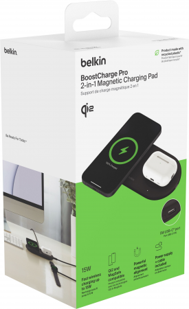 Бездротовий зарядний пристрій BELKIN 2в1 15Вт Pad Qi2 Black (WIZ021VFBK) | Фото 8