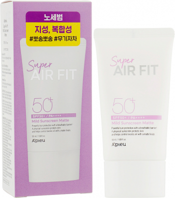 Сонцезахисний матуючий крем A`pieu Super Air Fit Mild Sunscreen Matte SPF50+ 50мл (8809643530552) Купить средство для загара и солнцезащиты Сонцезахисний матуючий крем A`pieu Super Air Fit Mild Sunscreen Matte SPF50+ 50мл (8809643530552) | Фото 5