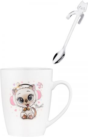 Купить чашку, кружку Чашка з ложкою ARDESTO Music, 320 мл, білий (AR3041BS) | Фото 4