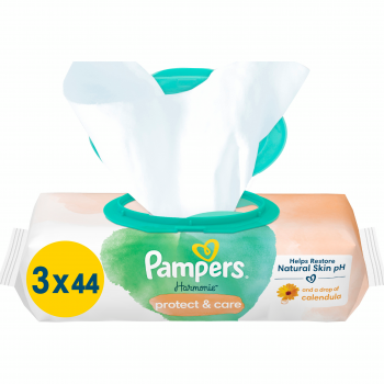 Серветки вологі дитячі PAMPERS Harmonie Protect&Care 3 х 44шт (8700216250672) | Фото 1