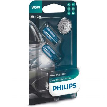 Купить автомобильную лампу Лампа Philips розжарювання 12V W5W 5W W2,1x9.5D X-Treme Vision Pro150 (2шт) (PS_12961_XVP_B2) | Фото 1
