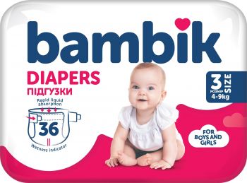 Підгузки дитячі Bambik Medium 4-9кг Розмір 3 Midi 36 шт (4823071652284) | Фото 2