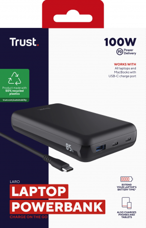 Портативний акумулятор TRUST Laro 20000mAh USB-A/2хUSB-C 100W, Black (25240_TRUST) | Фото 9