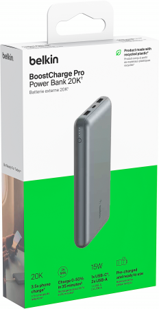 Портативний акумулятор BELKIN 10000mAh 15W 2xUSB-A, USB-C Gray (BPB011BTGY) Портативний акумулятор BELKIN 10000mAh 15W 2xUSB-A, USB-C Gray (BPB011BTGY) | Фото 3