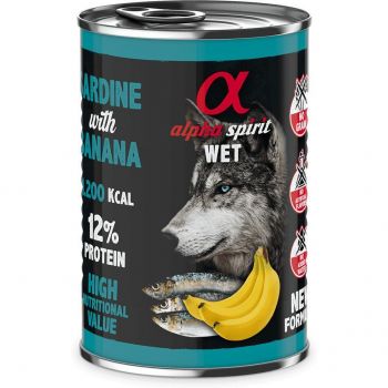 Вологий корм для дорослих собак Alpha Spirit Sardine with Banana із сардиною та бананами 400г Вологий корм для дорослих собак Alpha Spirit Sardine with Banana із сардиною та бананами 400г | Фото 1