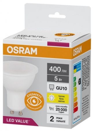 OSRAM LED VALUE, PAR16, 5W, 3000K, GU10 (4058075689510) | Фото 3