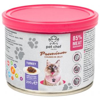 Вологий корм для котів Pet Chef шматочки в желе з індичкою 200г | Фото 1