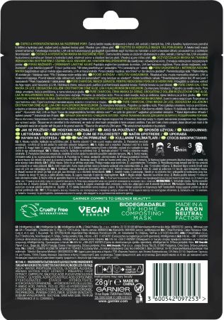 Маска тканинна Garnier Skin Naturals Очищаючий Вугілля+Чорні водорості 28г (3600542097253) | Фото 3