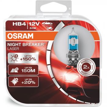 Лампа Osram галогенова 12V Hb4 51W P22D Night Breaker Laser Next Generation +150%, Duobox (2шт) (OS_9006_NL-HCB) | Фото 1