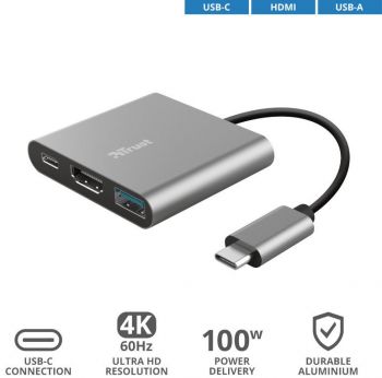 Купить USB хаб TRUST Dalyx Aluminium 3-in-1 Multiport USB-C Adapter (23772) | Фото 3