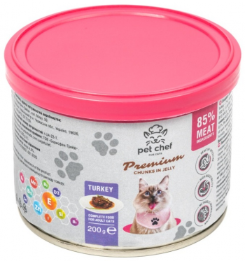 Вологий корм для котів Pet Chef шматочки в желе з індичкою 200г | Фото 2