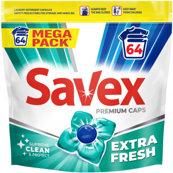 Капсули для прання Savex Premium Caps Extra Fresh 64 шт (3800024048173) Капсули для прання Savex Premium Caps Extra Fresh 64 шт (3800024048173) | Фото 1