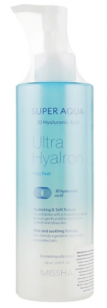 Ультра-зволожуючий пілінг-гель для обличчя Missha Super Aqua Ultra Hyalron з гіалуроновою кислотою 250 мл (8809643520133) | Фото 1