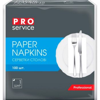 Серветки столові Pro service Comfort білі 1 шар 33*33см 100шт (4823071621600) | Фото 1