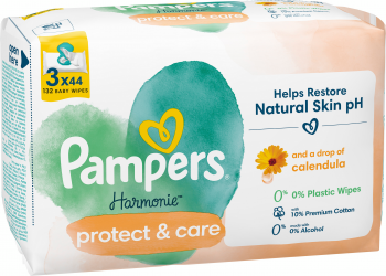 Серветки вологі дитячі PAMPERS Harmonie Protect&Care 3 х 44шт (8700216250672) | Фото 2