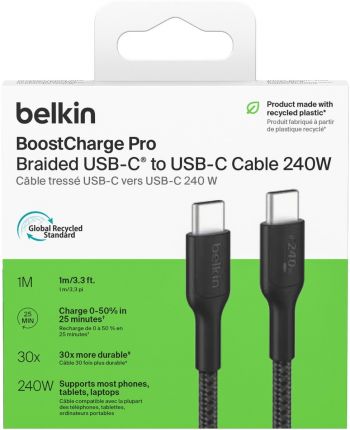 Кабель BELKIN Type-C - Type-C BRAIDED 1м, Black (CAB025HQ1MBK) Кабель BELKIN Type-C - Type-C BRAIDED 1м, Black (CAB025HQ1MBK) | Фото 2