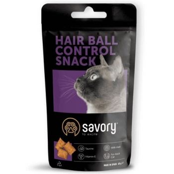Ласощі для заохочення котів Savory Snack подушечки для контролю утворення шерстяних грудочок, 60 г(4820232631485) | Фото 1